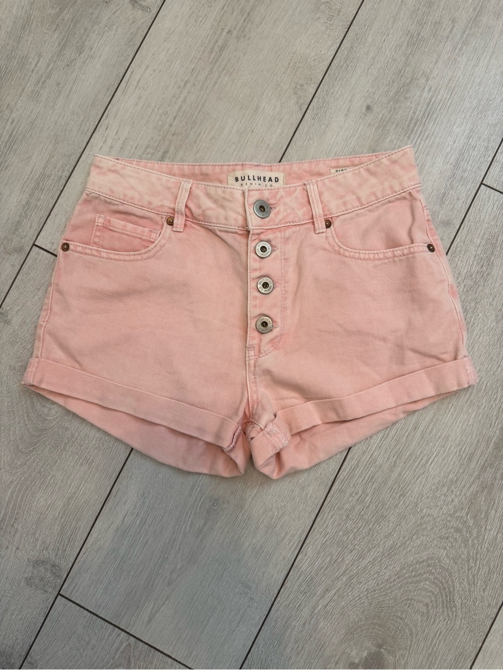 Bullhead Pink High-Rise Denim Shorts, size 3/27” w